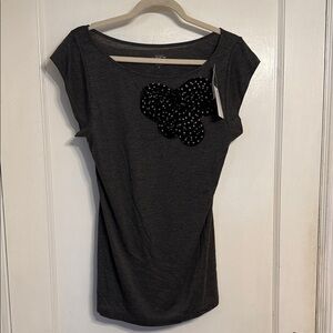 LOFT Charcoal Top with Black Floral Accent